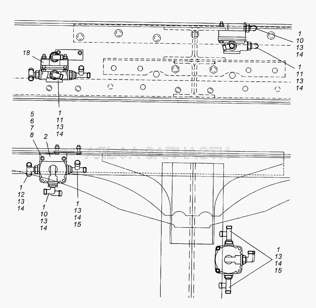 Установка ускорительных клапанов (861013 Тройник ввертный) 