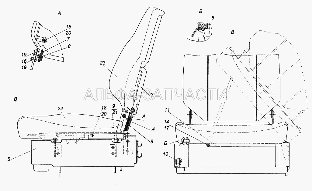 Сиденье пассажирское с ящиком (1/10880/76 Шайба стопорная 9х18,5х1,1) 