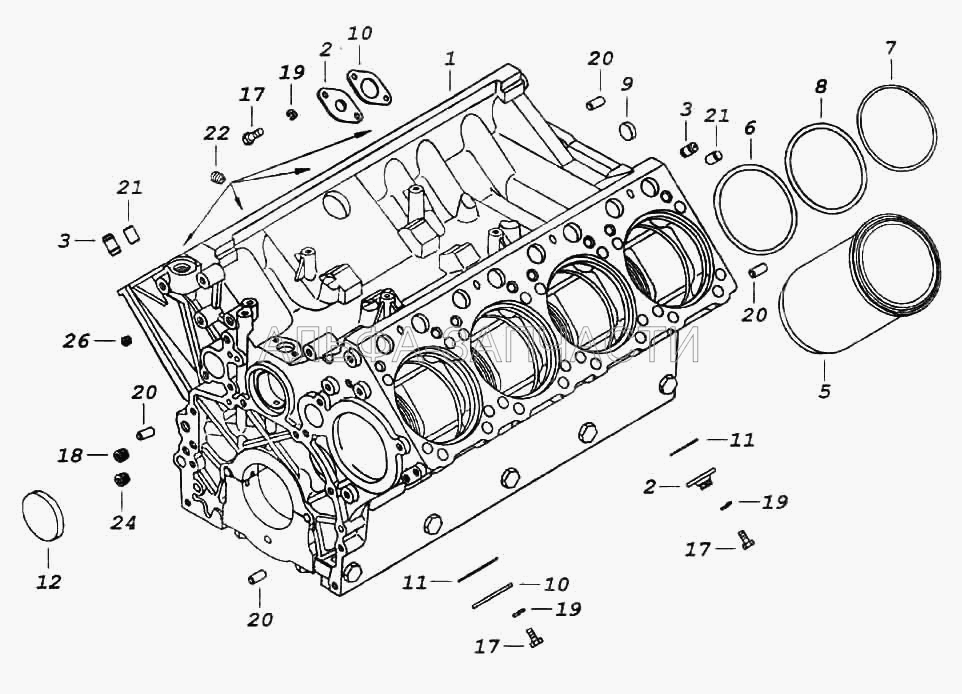 Блок цилиндров в сборе (740.1002524-01 Заглушка отверстия распределительного вала) 