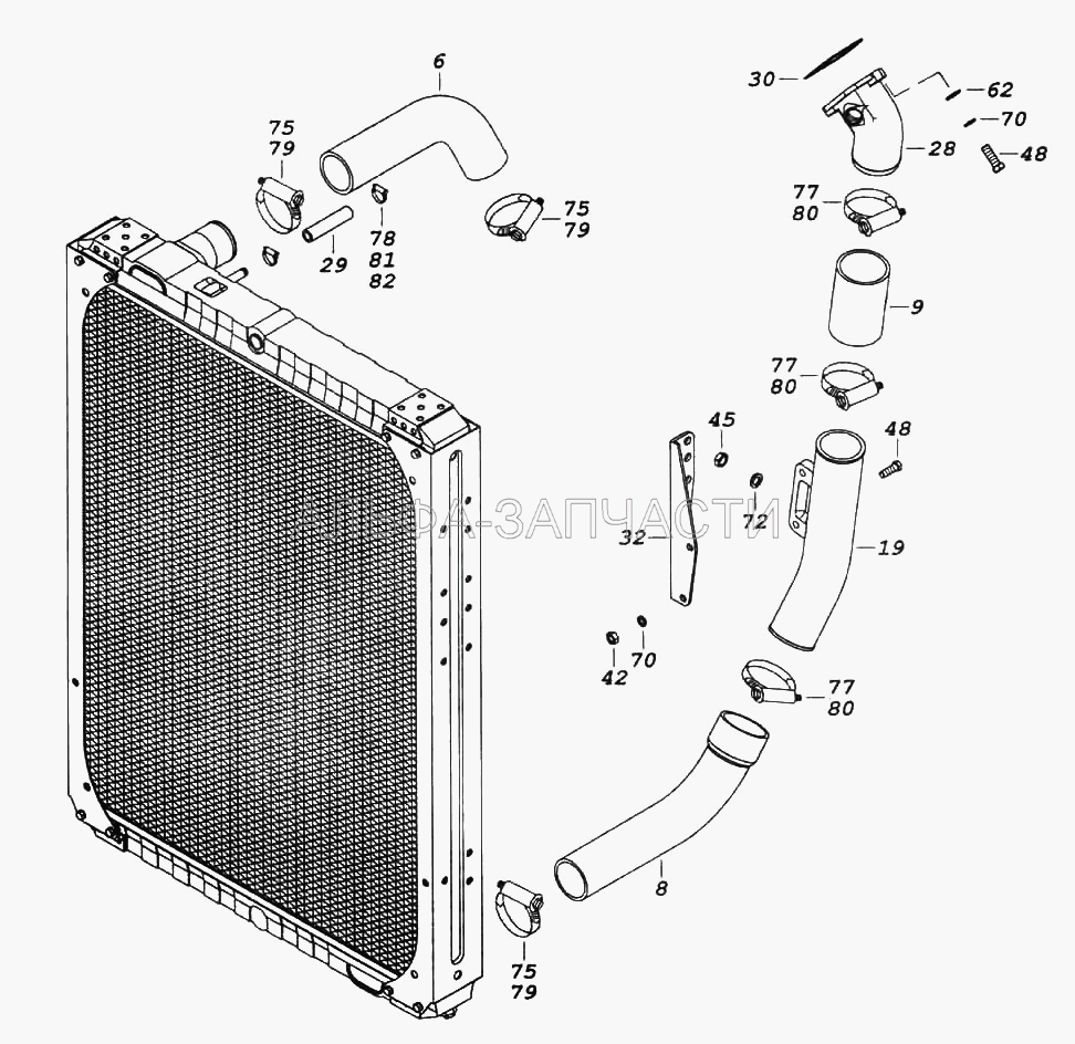 Установка радиатора и уплотнителей радиатора (6520-1309012 Кожух вентилятора с накладкой) 