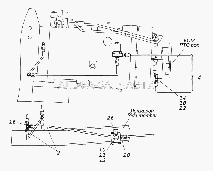 Установка управления коробки отбора мощности (864919 Тройник проходной) 