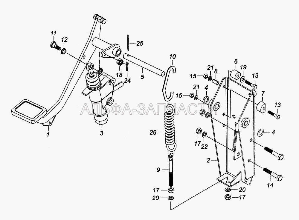 Педаль сцепления с кронштейном и главным цилиндром  