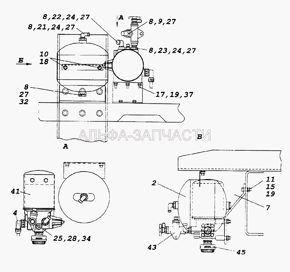 Установка осушителя (6520-3511013 Ресивер регенерационный) 