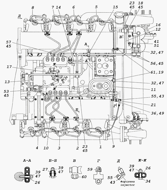 740.21-1104000 Установка топливопроводов (1/61008/11 Гайка М8х1,25-6Н) 