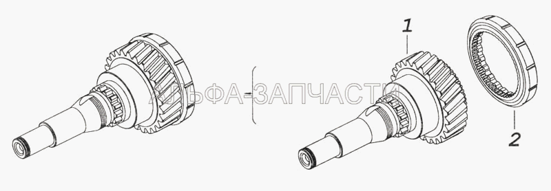 154.1701027 Вал первичный коробки передач с зубчатой муфтой (154.1701033 Муфта зубчатая первичного вала) 