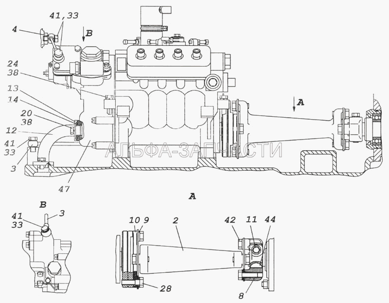 740.31-1111000-40 Установка и привод ТНВД (7482.1111068 Фланец центрирующий) 