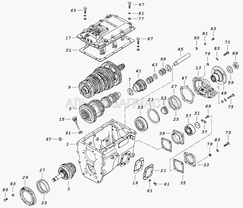152.1700151 Коробка передач (15.1701040 Крышка заднего подшипника первичного вала) 