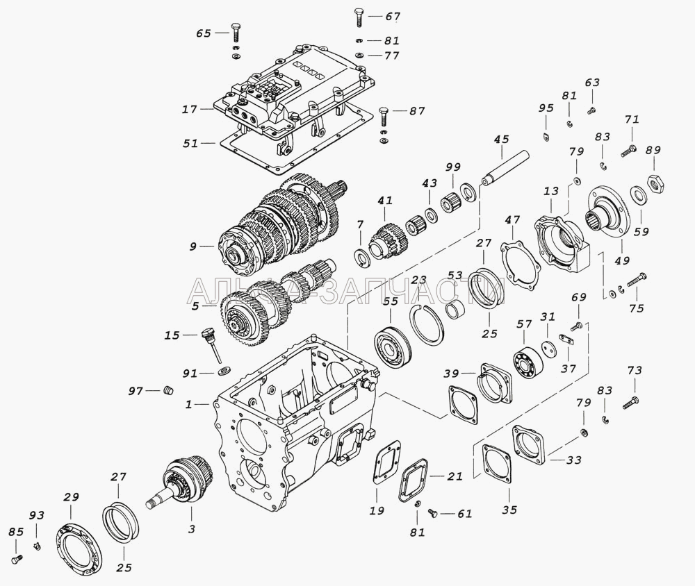 152.1700155 Коробка передач (15.1701040 Крышка заднего подшипника первичного вала) 