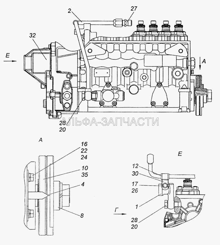 740.63-1111005-90 ТНВД с фланцем и полумуфтой ведомой (740.50-1111016-90 Указатель) 