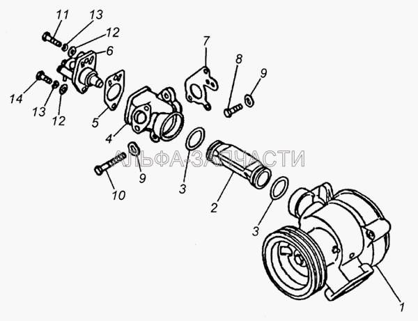 Установка системы охлаждения (740.13-1307010 Насос водяной в сборе) 