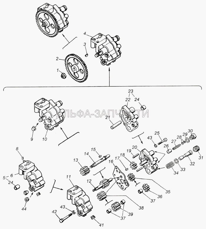 Насос масляный (740.1011030-10 Шестерня ведомая нагнетающей секции в сборе) 
