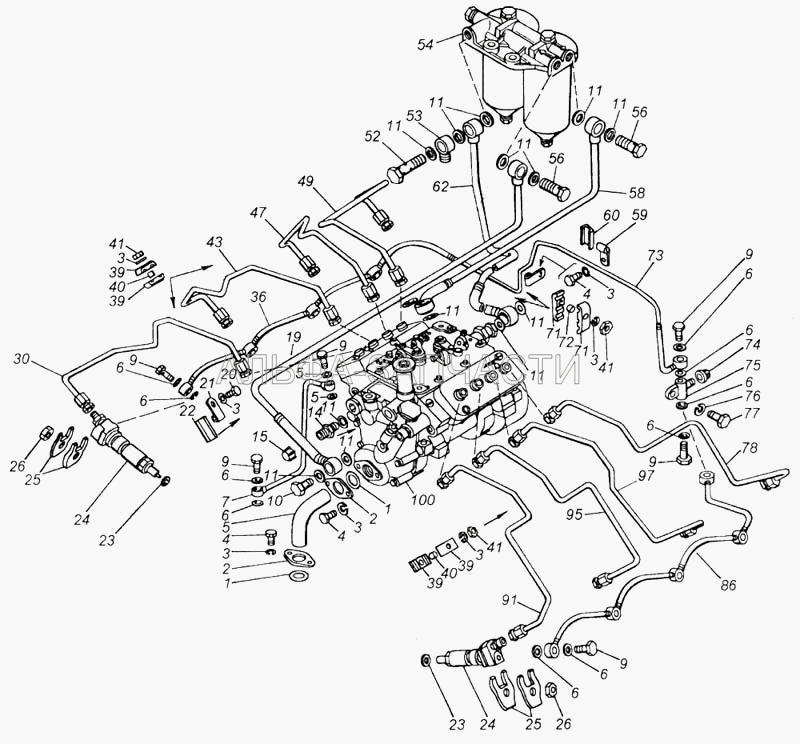 Система питания двигателя (740.1104316 Трубка топливная в сборе) 