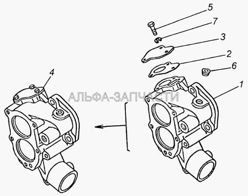 Коробка водяная (740.1303176 Коробка водяная в сборе) 