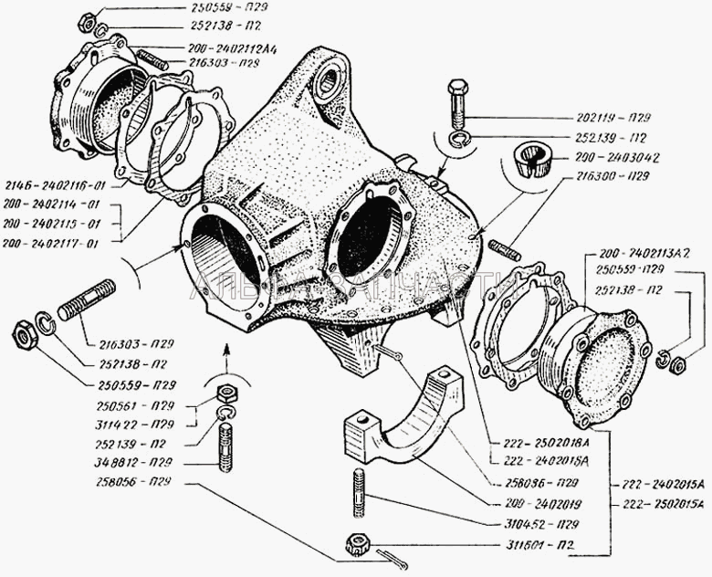 Главная передача заднего (промежуточного) моста (картер с крышками) (310452-П29 Шпилька) 