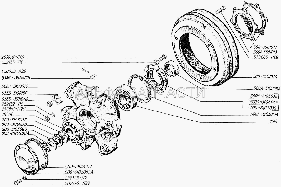 Ступица переднего колеса с тормозным барабаном (500-3501070 Барабан тормозной) 