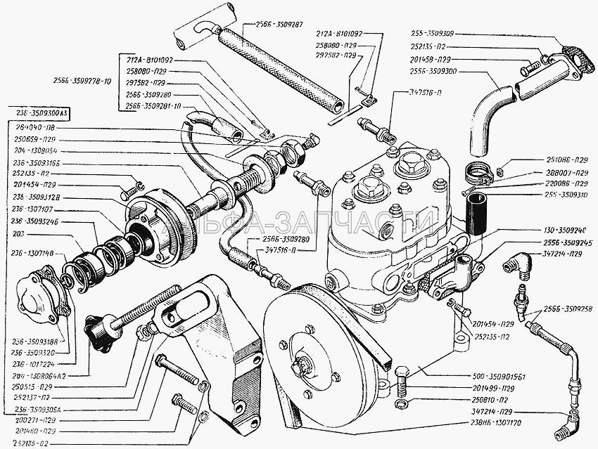 Установка и привод компрессора (255Б-3509245 Патрубок подвода воздуха) 