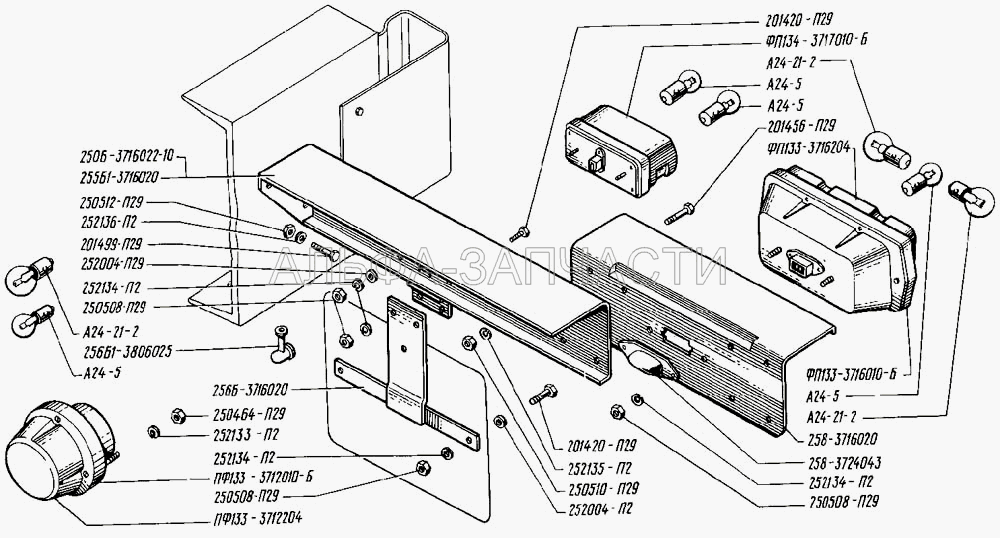 Фонари передние и задние (258-3716020 Кронштейн заднего фонаря) 