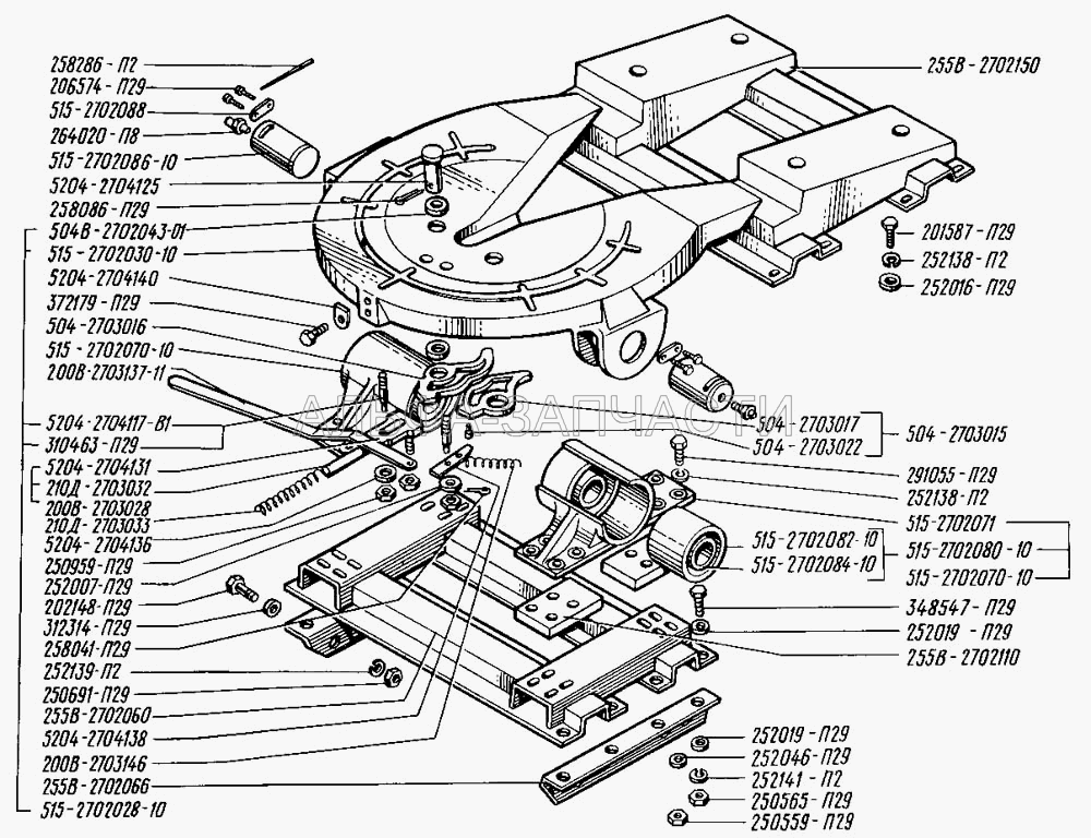 Устройство седельное КрАЗ-25581 с 01.01.1982 г. (515-2702028-10 Седло в сборе) 