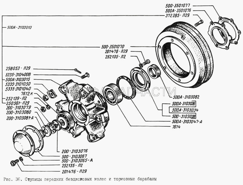 Ступицы передних бездисковых колес и тормозные барабаны (201476-П29 Болт М8х1х20) 