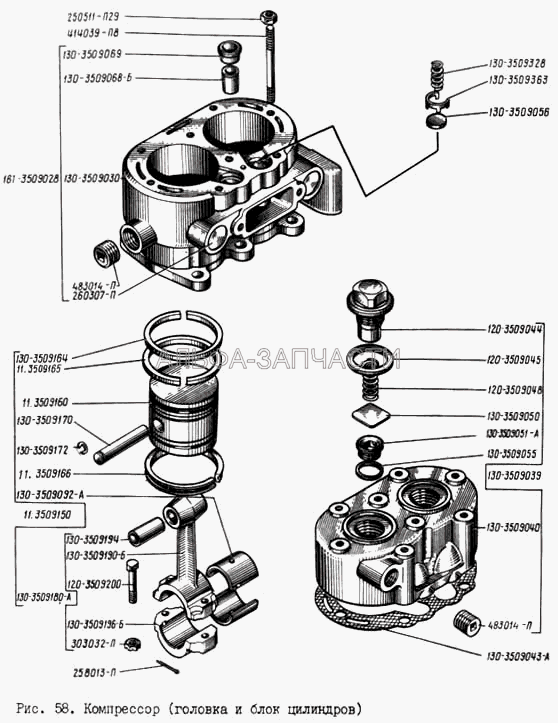 Компрессор (головка и блок цилиндров) (130-3509050 Клапан нагнетательный) 