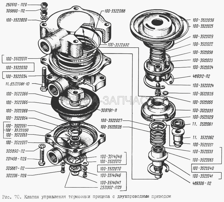 Клапан управления тормозами прицепа с двухпроводным приводом (100-3522037 Кольцо 13х3,5) 