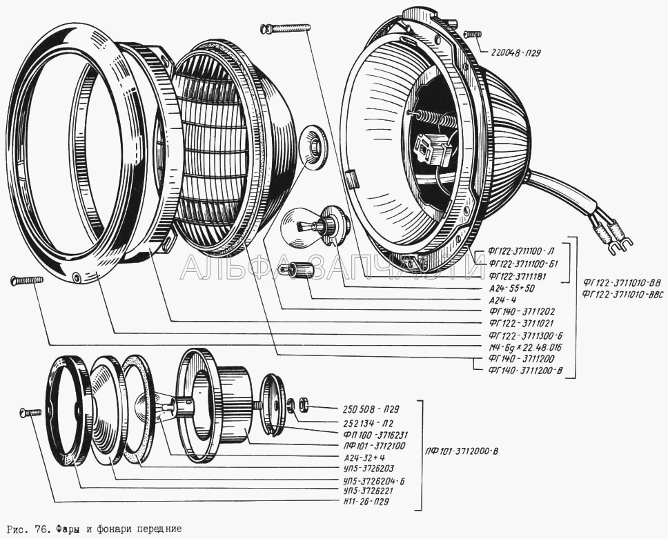 Фары и фонари передние (ФГ140-3711200 Элемент оптический) 