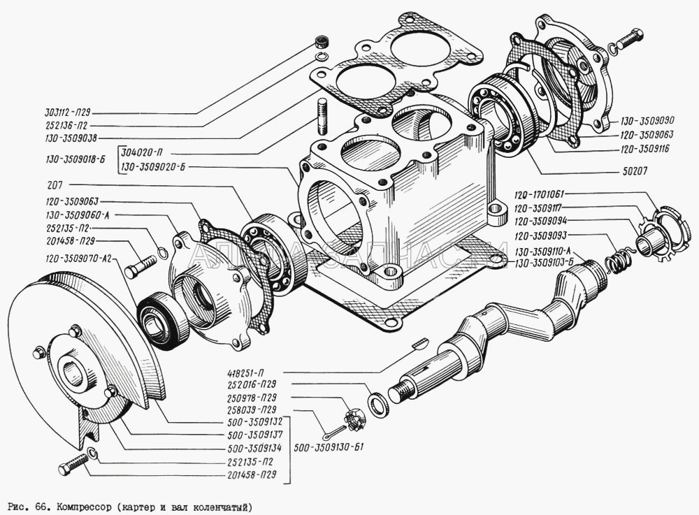 Компрессор (картер и вал коленчатый) (500-3509130-Б1 Шкив в сборе) 