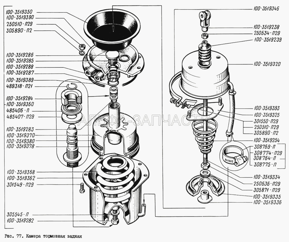 Камера тормозная задняя (100-3519288 Кольцо направляющее (входит в комплект запасных частей 100-3519309)) 