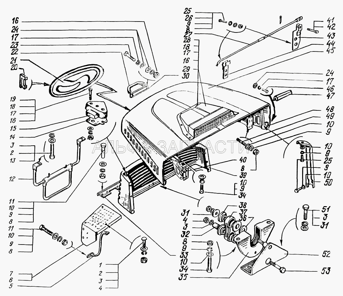 Облицовка радиатора и капот (250-5001146 Втулка распорная) 