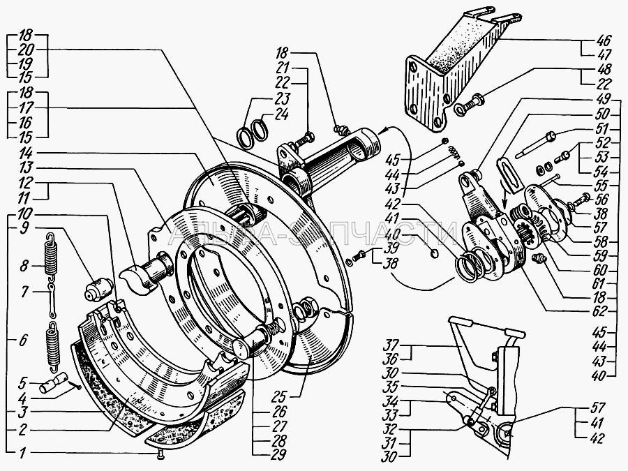 Механизмы тормозные передние (255Б-3501126-Б2 Втулка кронштейна малая) 