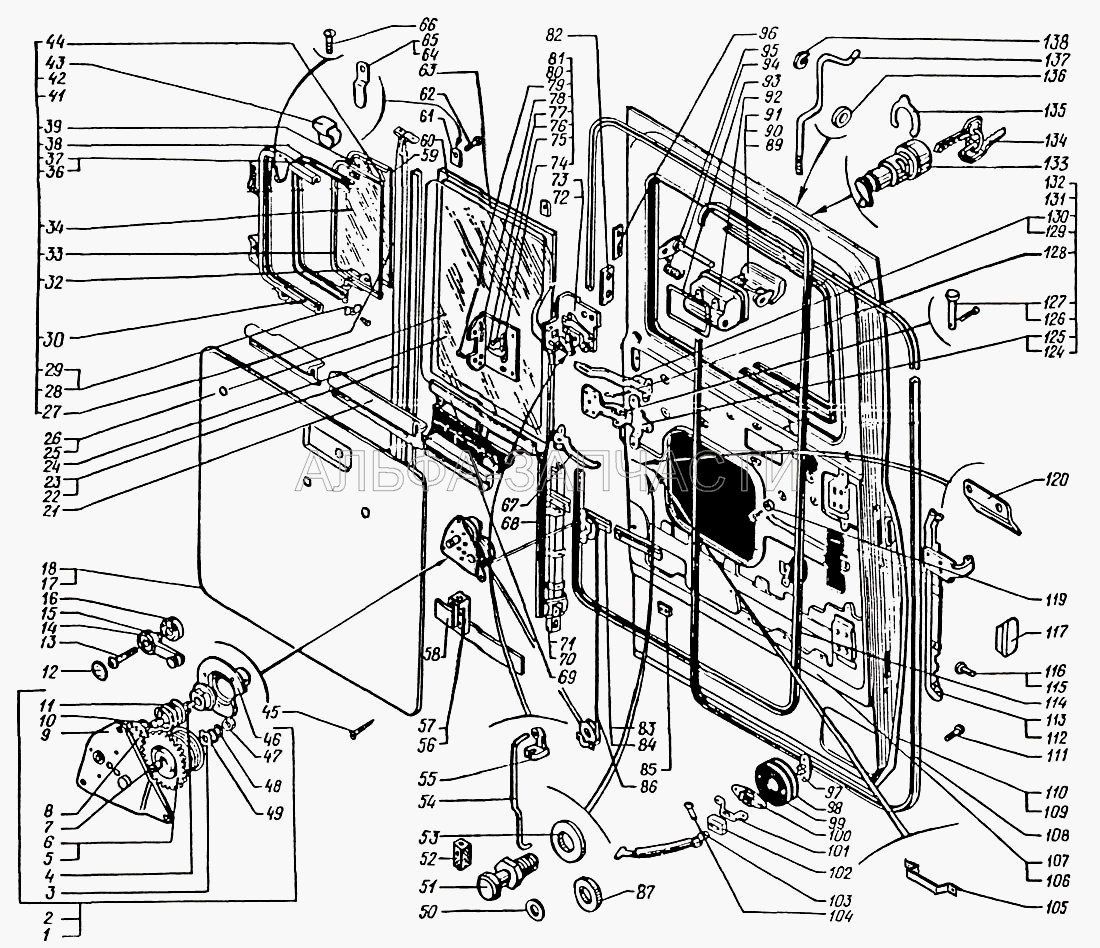 Дверь кабины (250-6105103-50 Тяга привода замка левая) 