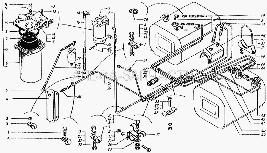 Топливные баки, топливопроводы и фильтр грубой очистки (КрАЗ-6443, 644301) (252038-П29 Шайба 8) 