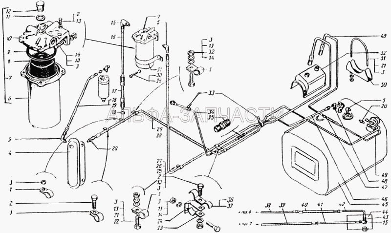 Топливные баки, топливопроводы и фильтр грубой очистки (КрАЗ-65032, 650321)  