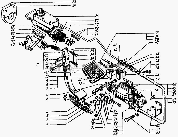 Привод управления сцеплением (252019-П29 Шайба 20) 