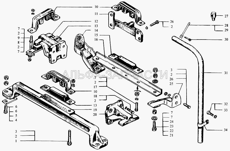 Крепление силового агрегата (348849-П29 Шпилька М14х30) 