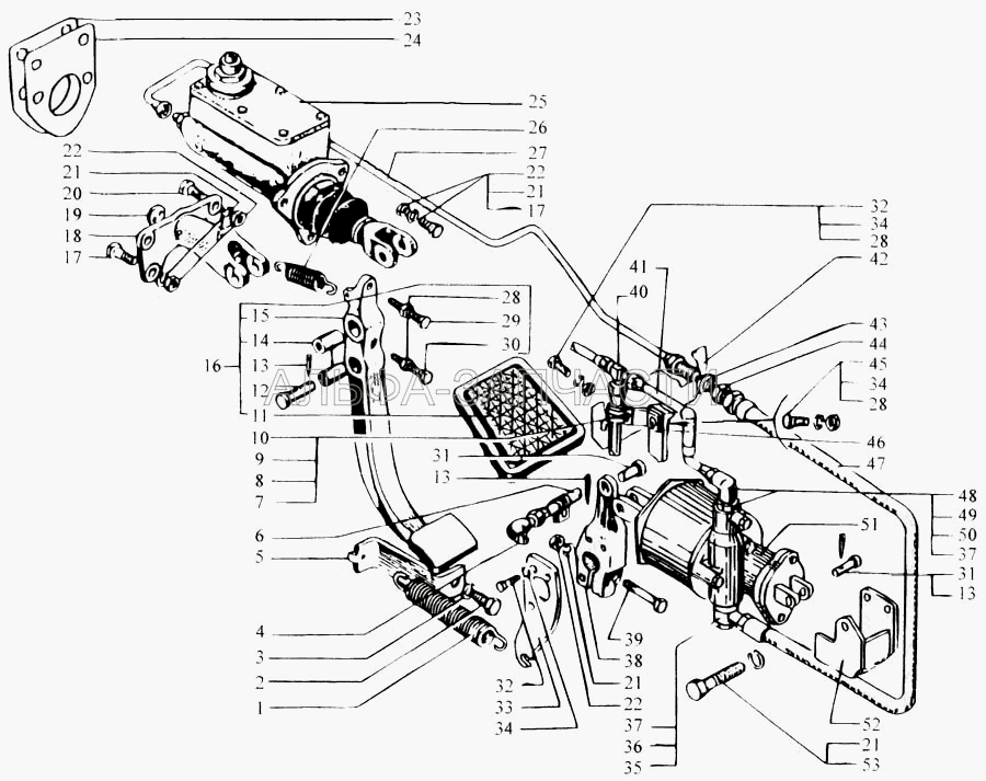 Привод управления сцеплением (с 2000 г) (200319-П29 Болт М10х1,5х50) 