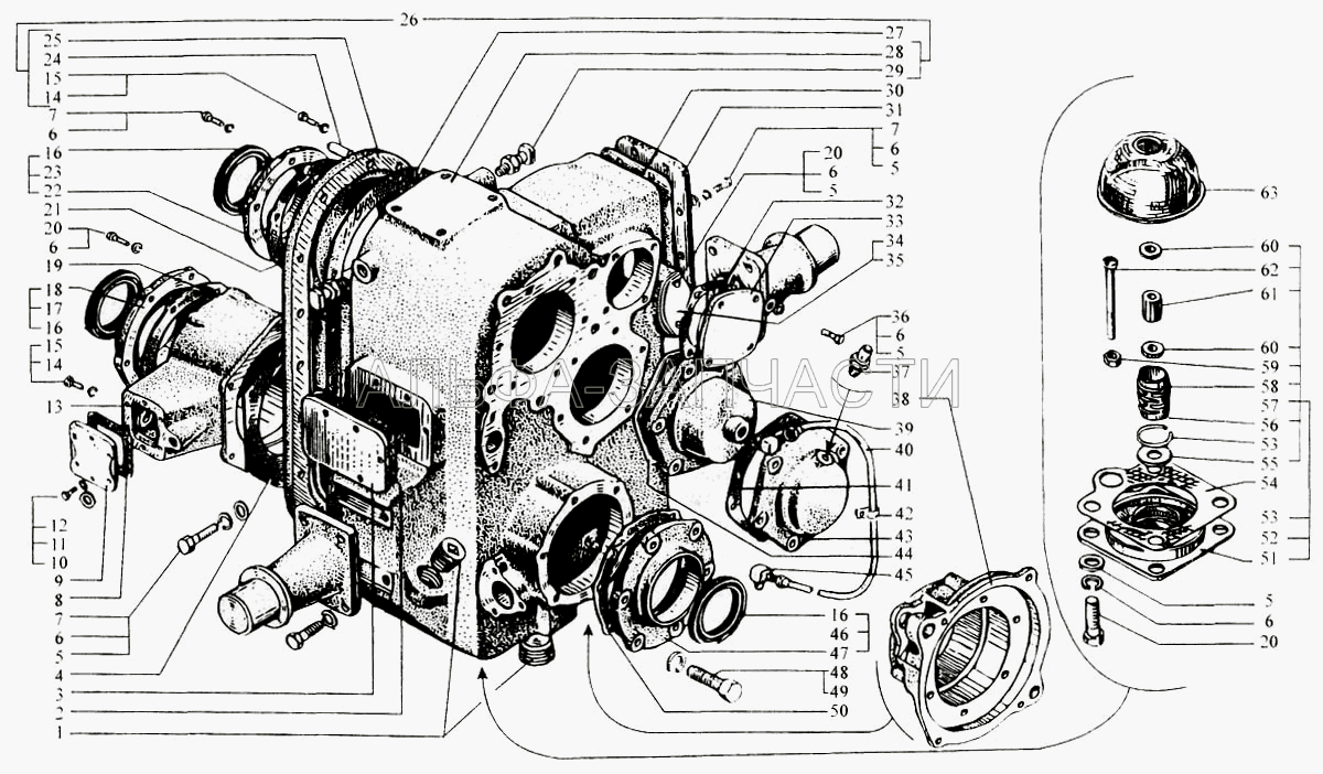 Картеры и крышки раздаточной коробки (345920-П2 Пробка наливная К 1/4