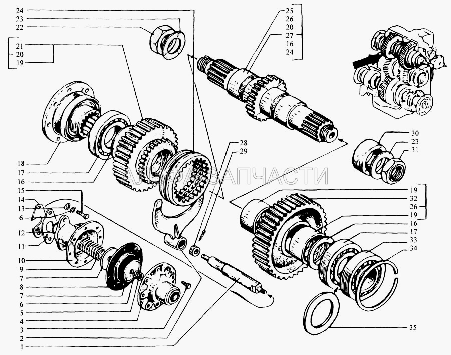 Вал первичный и шестерни (50312 Подшипник шариковый) 