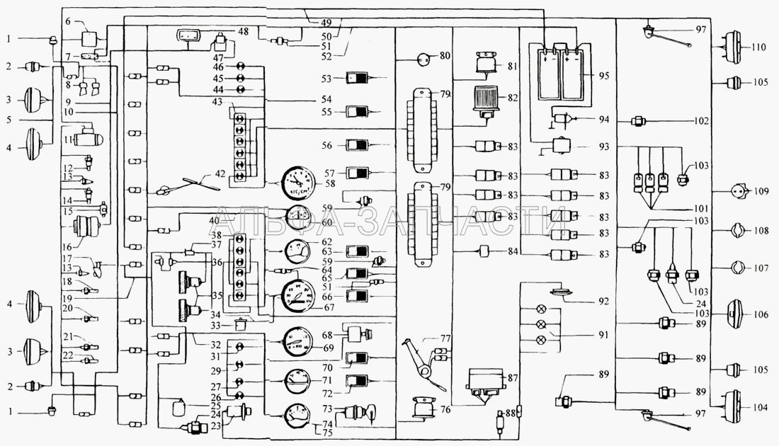 Схема электрооборудования (2212.3803-35 Лампа контрольная включения демультипликатора) 
