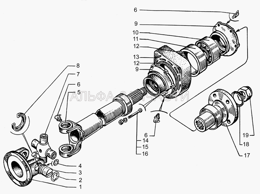 Вал карданный с опорой (260-2201081 Кольцо) 