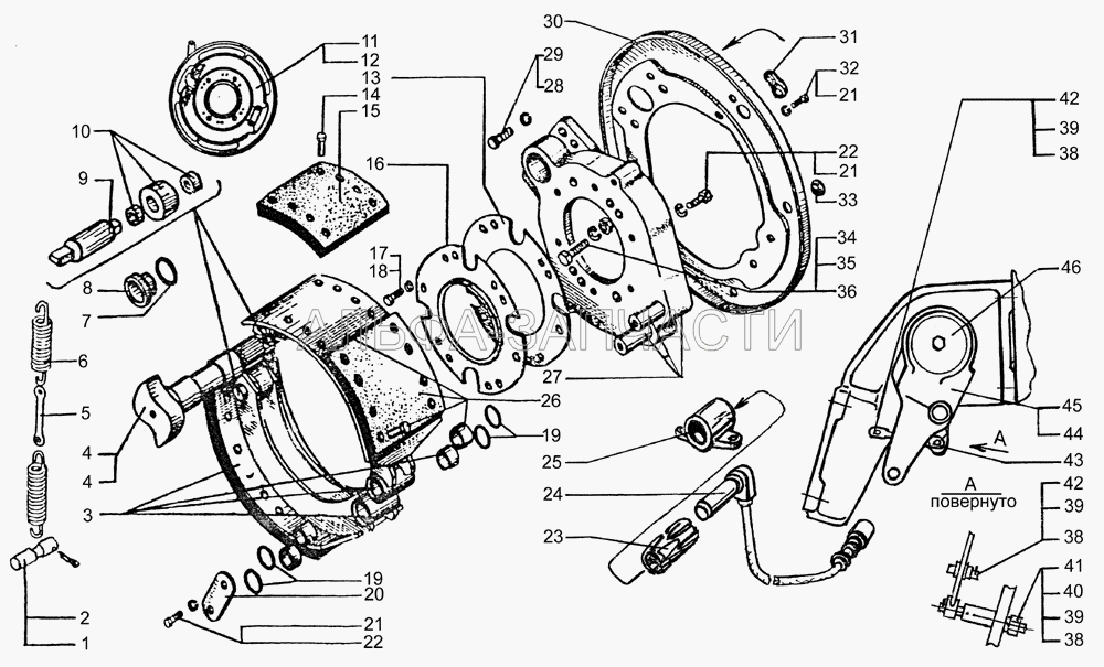 Механизм тормозной переднего колеса (5133В2-3501005-000 Тормозной механизм левый в сборе) 