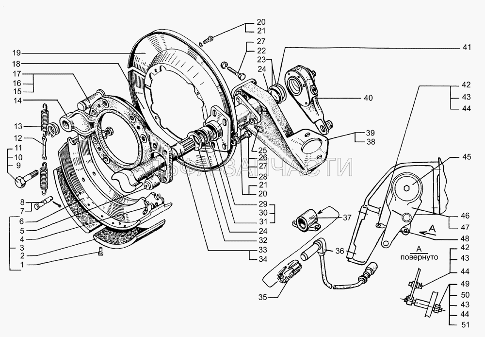 Механизмы тормозные задние (6505-3502090-01 Колодка в сборе) 