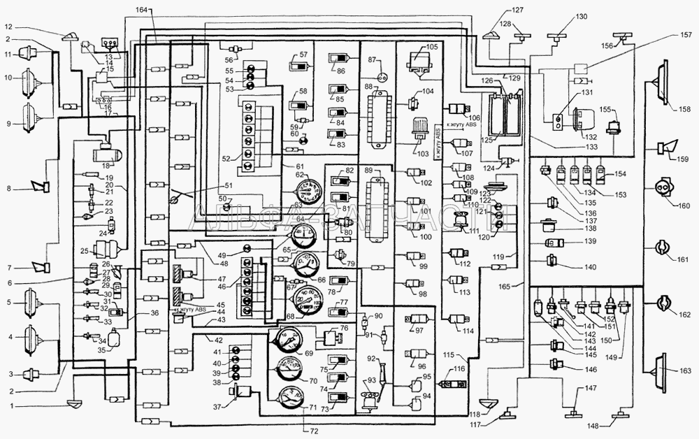 Схема электрооборудования (ВКл1БС-01.57 Переключатель трансмиссии и отключения карданных мостов) 