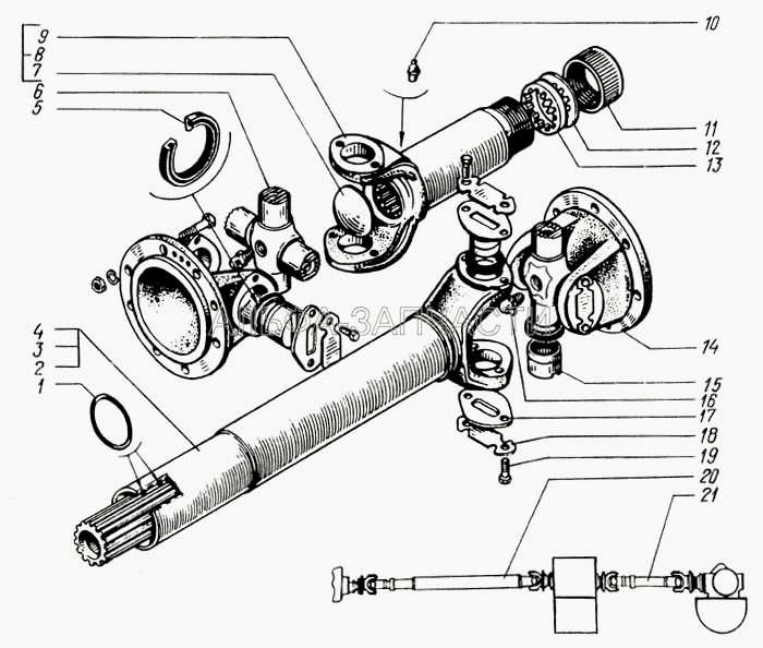 Вал карданный заднего и среднего мостов  