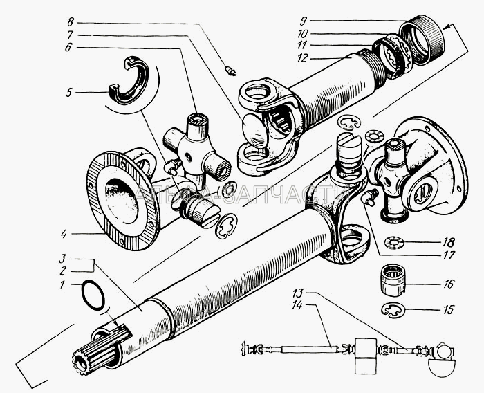 Вал карданный заднего и среднего мостов  