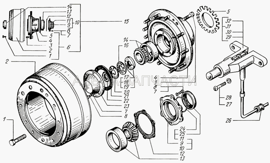 Ступицы и тормозные барабаны передних колес  