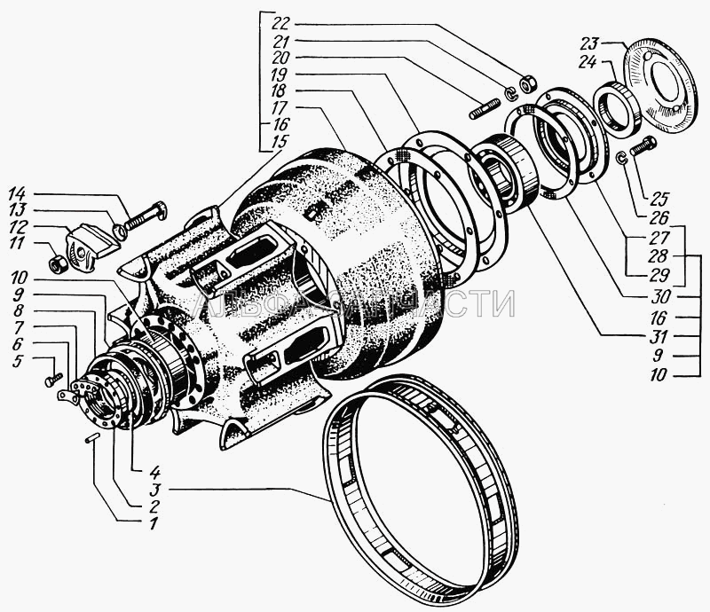 Ступицы и тормозные барабаны задних дисковых колес  
