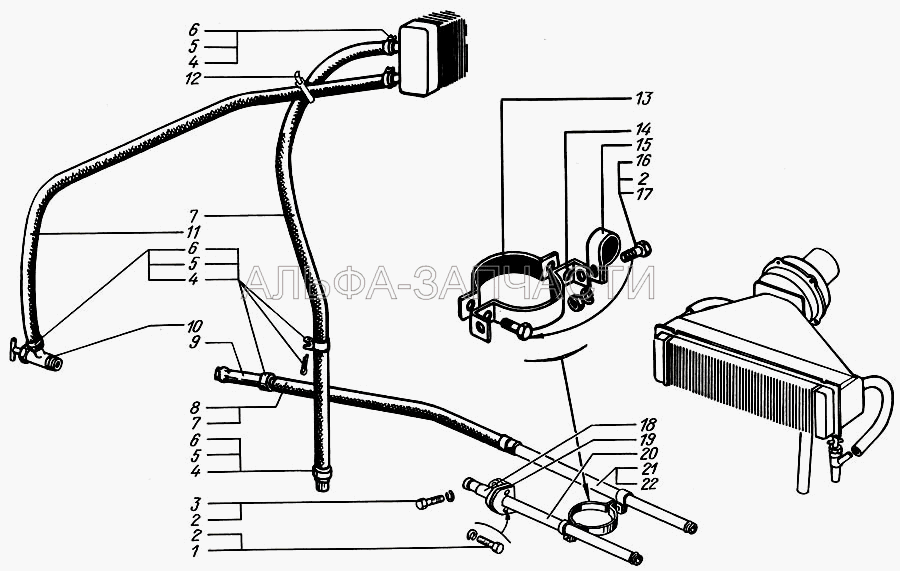 Трубопроводы системы отопления кабины (258080-П29 Шплинт 5,6х25) 