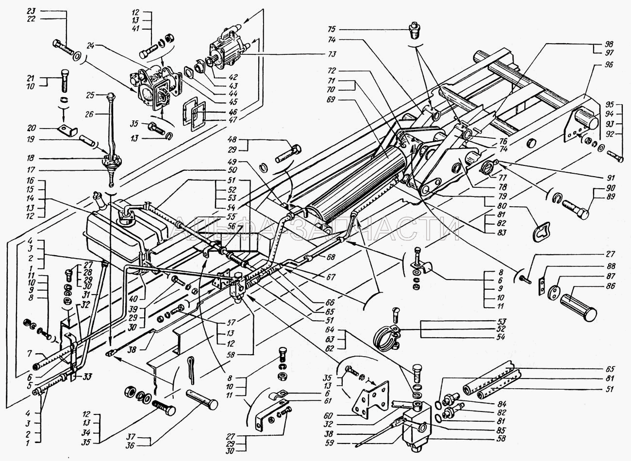 Опрокидывающий механизм платформы (212А-8101090 Лента стяжная хомута) 