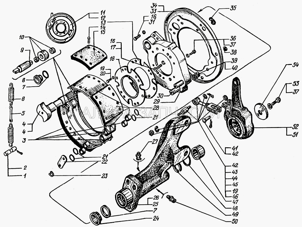 Механизм тормозной переднего колеса - после 2000 г (5133В2-3501005-000 Тормозной механизм левый в сборе) 